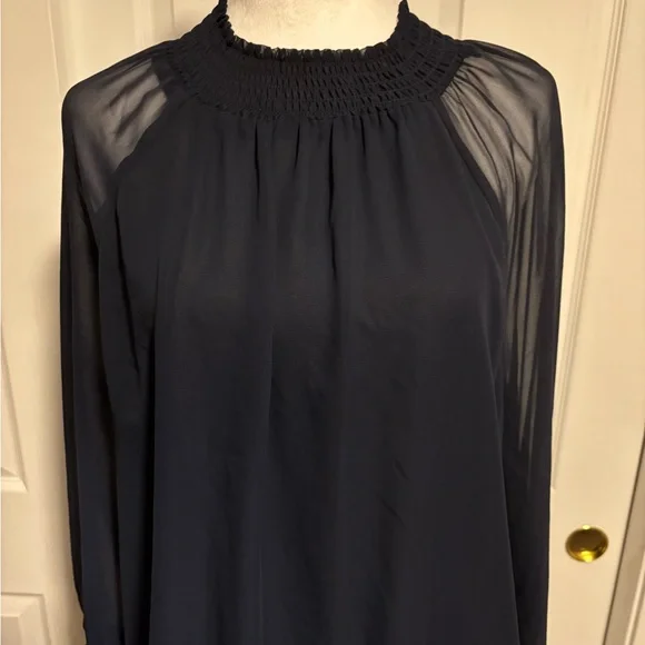 Ann Taylor Navy Sheer Blouse - Picture 2 of 10